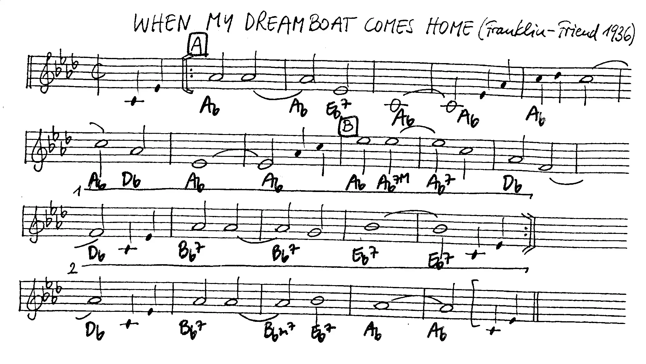 when my dreamboat comes home free jazz leadsheet - Courtesy of the Jungle Jazz Band